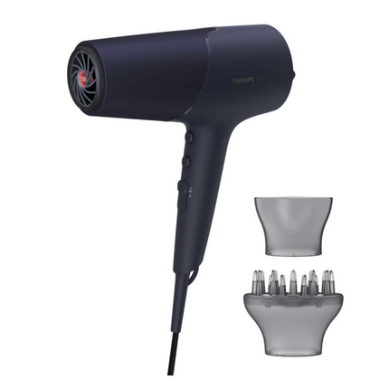 Uscator de par Philips BHD510/00, 2300W, tehnologie ThermoShield, ingrijire cu ioni, 2 setari de viteza, 3 setari de temperatura, difuzor, cap de coafare 11 mm, Albastru inchis metalizat