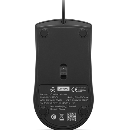 Mouse cu fir Lenovo 120; 1600DPI; conectivitate: USB-A; senzor optic; numar de butoane: 3; greutate: 90g; lungimea cablului: 1.5m; compatibil cu Windows 10 Home Single Language 64, Windows 11; culoare: negru