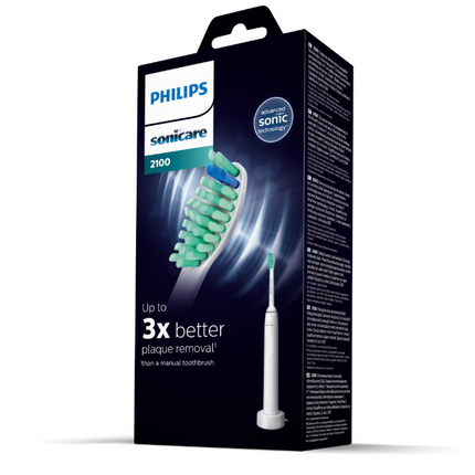 Periuta de dinti sonica electrica PHILIPS Sonicare Seria 2100 HX3651/13, 31000 miscari/minut, Cronometru Quadpacer si SmarTimer, Design ergonomic subÅ£ire, 1 capat de periere, Alb, L x A x I (mm) 109x63x220