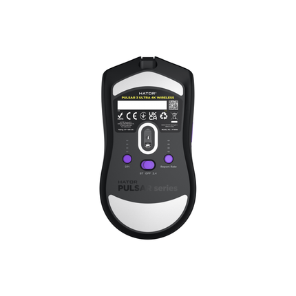 Mouse gaming wireless Hator Pulsar 3 ULTRA 8K+4K, polling rate pana la 8000Hz, senzor Optical PixArt PAW 3950, rezolutie maxima 30000 DPI, switch HATORÂ® Optical 100M, side switch Kailh 3M, durata de viata baterie in wireless mode pana la 180 de ore, negru