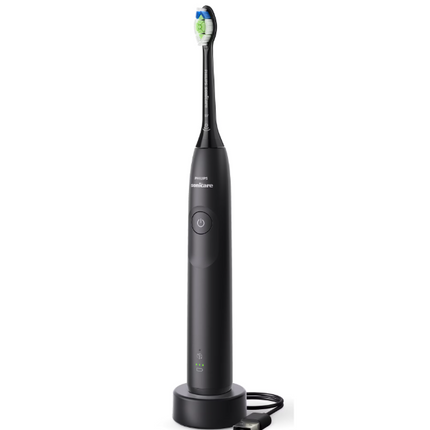 Periuta de dinti electrica Philips Sonicare HX7101/01, 62.000 miscari/minut, autonomie 21 zile, 1 mod periere, 2 intensitati, senzor presiune integrat, functia BrushSync, inclus capat de periere Otimal White, negru