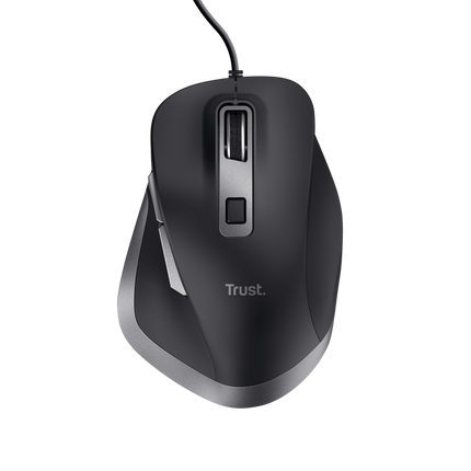 Mouse Trust Fyda cu fir, optic, interfata USB 2.0 rezolutie maxima 5000 DPI, 6 butoane, negru