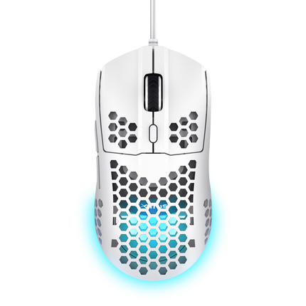 Mouse cu fir Trust GXT 928W Helox, rezolutie maxima 6400 DPI, 6 butoane, interfata USB-A, alb