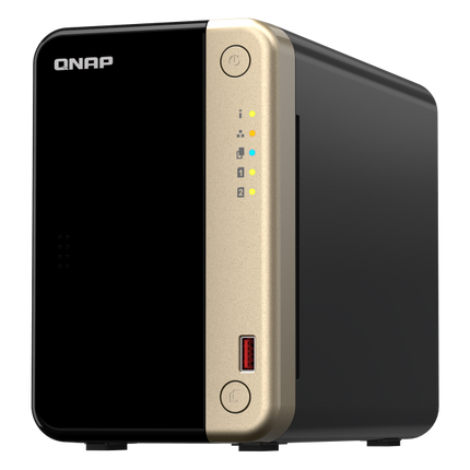 NAS QNAP 264 2-Bay, CPU Intel Celeron N5105/N5095 4-core/4-thread Processor, RAM 8 GB DDR4 (onboard, not expandable), HDD 2 x 2.5"/3.5" SATA 6Gbps + 2 x M.2 2280 PCIe Gen 3 x1 SSD slots (neincluse), LAN: 2 x 2.5GbE (optional 10GbE expansion via a PCIe card), USB3.2 Gen2: 2 x Type-A USB2.0: 2, tower