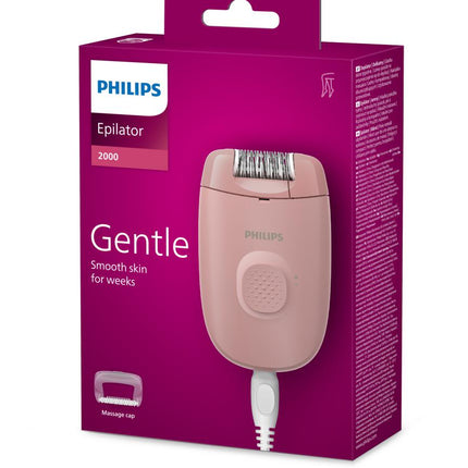 Epilator cu fir PHILIPS Seria 2000 BRE227/00, 1 viteza, 2 accesorii, Retea, Corai, L x A x I (mm) 110x40x145