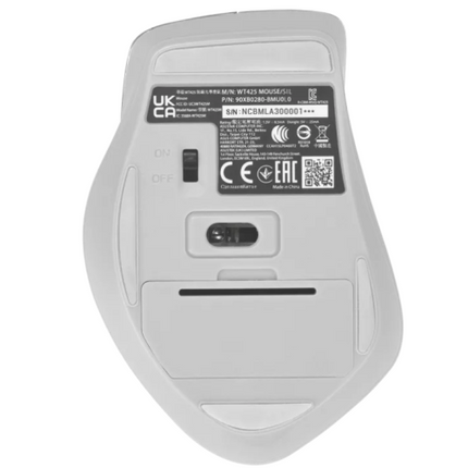 Mouse wireless ASUS WT425 (PN 90XB0280-BMU0L0), culoare Silver, rezoluÅ£ie 1000/1600 dpi comutabil, conectivitate RF 2.4GHz cu dongle USB, ergonomie pentru mÃ¢na dreaptÄƒ, clicuri silenÅ£ioase, dimensiuni 106 ,84Ã—74,73Ã—39,13 mm, greutate 82 g (cu baterie), alimentare 1Ã— baterie AA, compatibil Windows