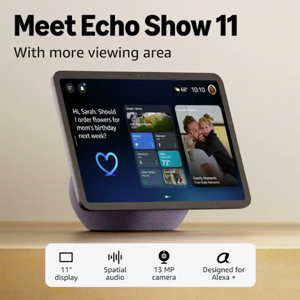 Amazon Echo Show 11 (newest model), Vibrant Full-HD 11" display with more viewing area and spatial audio, Designed for Alexa+, Graphite