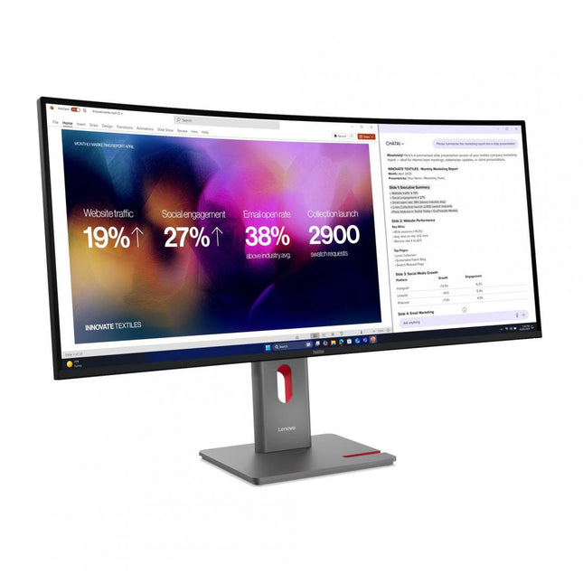 Monitor LenovoThinkVision P40WD-40 Monitor; 39.7"IPS, WUHD (5120x2160), 21:9, Brightness: 400 cd/mÂ², Contrast ratio: 2000:1, Response time: 4ms GtG (Extreme mode) / 6ms GtG (Typical mode), Dot / Pixel Per Inch: 140 dpi, Color Gamut: 99% sRGB, 98% DCI-P3, 99% BT.709, View angle: 178Â° / 178Â°, Stand