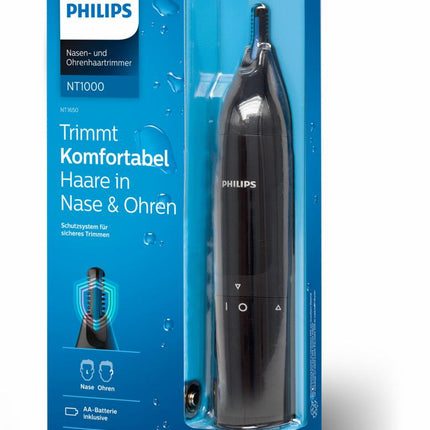 Aparat de tuns pentru nas È™i urechi PHILIPS NT1650/16, 100% waterproof, Sistem de protectie dual, Inchidere prin rotatie, Baterie tip AA inclusa,, L x A x I (mm) 39x83x190