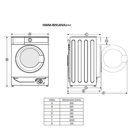 Masina de spalat rufe incorporabila HEINNER HWM-BI914IVA+++, 9 Kg, 1400 RPM, Clasa: A