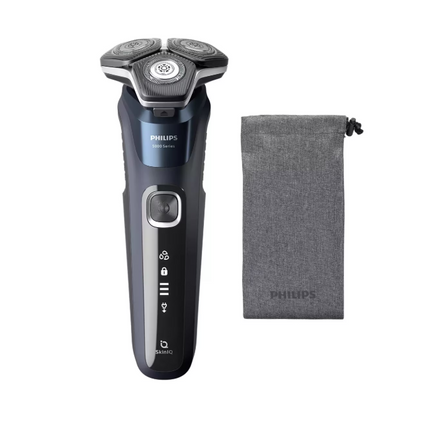 Aparat de barbierit PHILIPS Shaver Seria 5000 S5585/10, barbierit umed/uscat, tehnologie SkinIQ, fara fir, capete flexibile 360Â°, display LED, senzor Power Adapt, lame auto-ascutire, lama integrata, 60 min, Midnight Blue