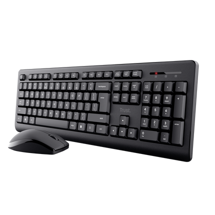 Kit Trust Primo tastatura standard, mouse wireless optic, rezoltie maxima 1200 DPI, negru
