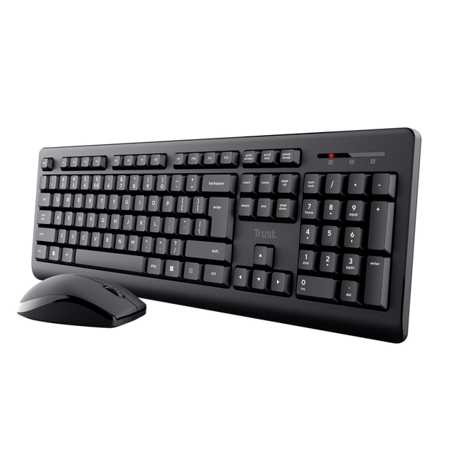 Kit Trust Primo tastatura standard, mouse wireless optic, rezoltie maxima 1200 DPI, negru
