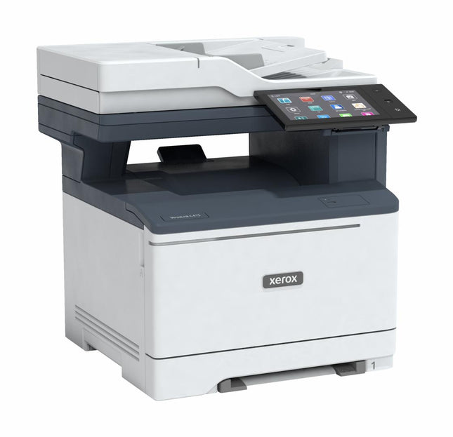 MultifuncÈ›ional laser color Xerox VersaLink C415 Imprimare/Copiere/Scanare/Fax, A4, Viteza pana la 42/40 ppm Letter/A4, procesor Quad Core de 1,2 GHz, Memorie 2 GB memorie sistem/32 GB eMMC/OpÈ›ional: HDD 500+ GB, Interfata Gigabit Ethernet 10/100/1000, USB de mare vitezÄƒ 2.0 (tip A), USB de mare