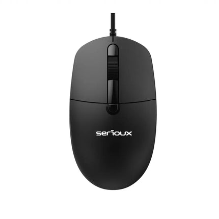 Kit Serioux cu fir, Tastatura: interfata USB, 104 taste, material ABS, US layout, lungime cablu 1.5m PVC, dimensiuni 440*159*25mm, negru, Mouse: interfata USB, 4 butoane, polling rate 125 Hz, rezolutie DPI 1000, lungime cablu 1.5m PVC, dimensiuni 109*61*37mm, negru
