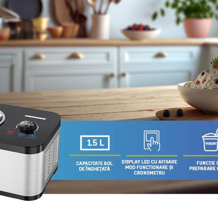 Aparat de fÄƒcut Ã®ngheÈ›atÄƒ HEINNER SweetFreeze HICM-DW154SSBK