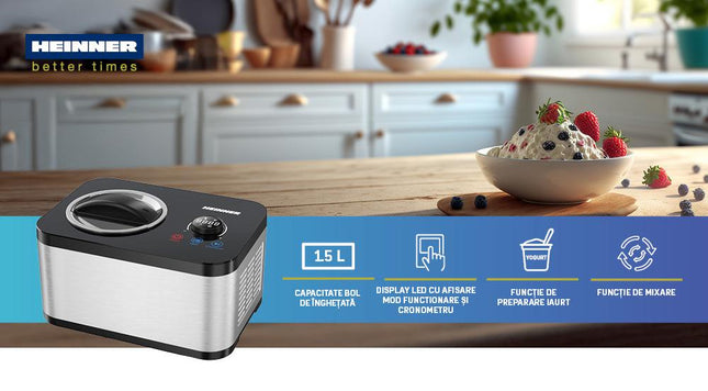 Aparat de fÄƒcut Ã®ngheÈ›atÄƒ HEINNER SweetFreeze HICM-DW154SSBK