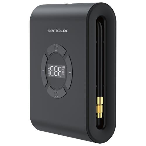 Starter auto cu compresor de aer Serioux, interval de presiune reglabil 3~150PSI/0,2~9,9BAR/20~990KPA, temperatura de functionare incÄƒrcare: 0Â° C~45Â°C, DescÄƒrcare: -20Â°C~60Â°C, temeperatura de depozitare 10 Â°C~50 Â°C, lungimea tubului de umflare 115 mm (inclusiv duza de umflare), capacitate acumulator