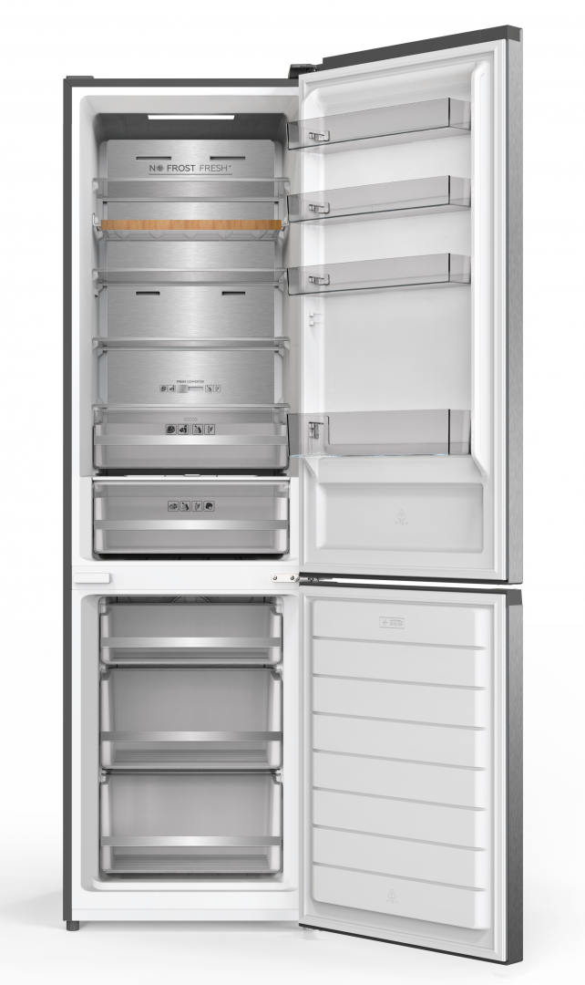 Combina frigorifica HEINNER HCNF-HM377INVDGHC, No Frost, 377 l, Clasa C, Compresor inverter, Antracit