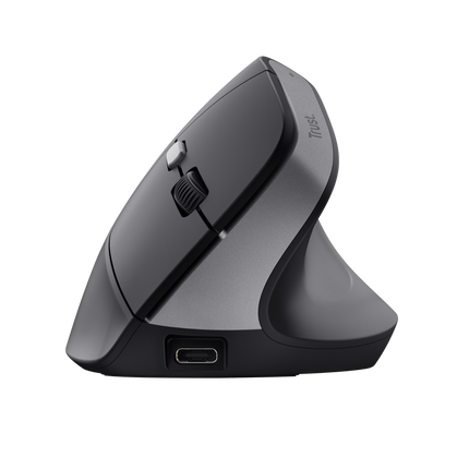 Mouse ergonomic fara fir Trust Bayo II, rezolutie maxima 2400 DPI, 6 butoane, interfata USB-C, 2.4GHz, negru