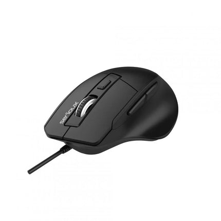 Mouse optic cu fir Serious USB 6D, Culoare neagra, Design ERGO Complet negru cu capac superior din cauciuc, 6 butoane DPI: 1200-1800-2400-3600DPI, Cablu PVC negru de 1,5 m, aaaaawAmbalaj OEM Ã®n cutie de culori