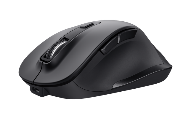 Mouse Trust Fyda ergonomic, reincarcabil, wireless RF 2.4GHz, USB2.0, 6 butoane, rezolutie 2400 DPI, negru