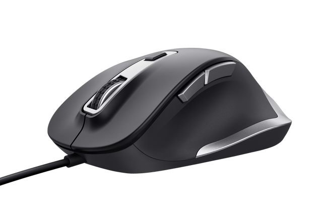 Mouse Trust Fyda cu fir, optic, interfata USB 2.0 rezolutie maxima 5000 DPI, 6 butoane, negru