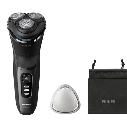 Aparat de ras PHILIPS Shaver Seria 3000 S3244/12, barbierit umed ÅŸi uscat, fara fir, capete 5D pivotante si flexibile, lame autoascutire, 60 min, sistem de barbierire anticoroziune, capac de protectie, Negru