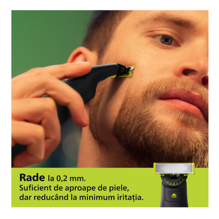 Aparat de ras (0,2mm) si tuns (0,4-10mm) PHILIPS OneBlade Pro QP6542/15, Fata&corp, pieptene cu 14 setari de lungime (0,4-10 mm), 2 accesorii pentru utilizare pe corp, 2 lame 360, 90 min (Li-ion), cablu de alimentare USB-A, fara adaptor pentru priza