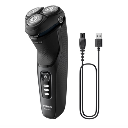 Aparat de ras PHILIPS Shaver Seria 3000 S3244/12, barbierit umed ÅŸi uscat, fara fir, capete 5D pivotante si flexibile, lame autoascutire, 60 min, sistem de barbierire anticoroziune, capac de protectie, Negru