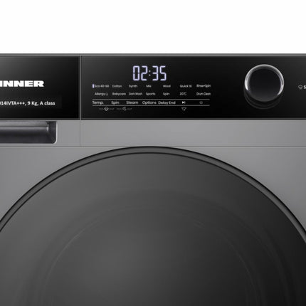 Mașină de Spălat Rufe Heinner HWM-HMK9014IVTA+++, 9 Kg, 1400 Rpm, Clasa A, Motor Inverter, Control Touch, Display Digital, Program Allergy Steam, Gri Titanium