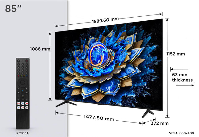 Televizor TCL QLED 85T69C, 215 cm, Smart Google TV, 4K
