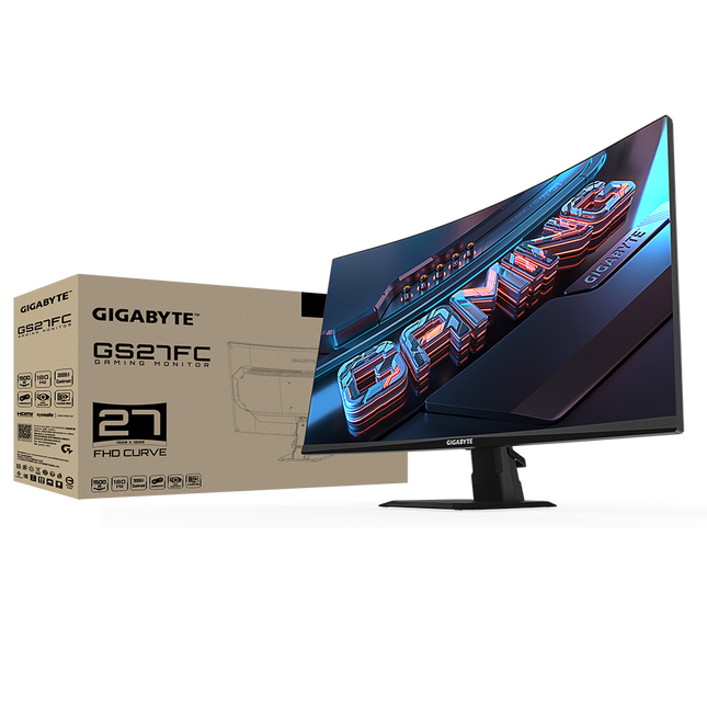 Gigabyte Monitor Gaming 27" VA 1500R GS27FC, Non-glare, Rezolutie: 1920 x 1080(FHD), Luminozitate: 250 cd/m2, Contrast: 3000:1, Unghi vizualizare: 178Â°(H)/178Â°(V), Culori: 16.7M, Timp raspuns: 1ms, Refresh rate: 180Hz, HDR Ready, Flicker-free, Interfata: 2 x HDMI 2.0, 1 x Displayport 1.4, 1 x