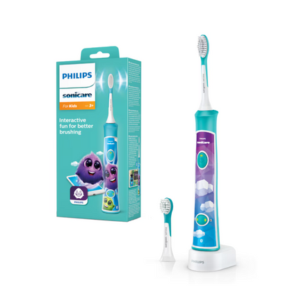 Periuta de dinti electrica pentru copii PHILIPS Sonicare For Kids HX6322/04, 62000 miscari/min, 2 programe, 2 capete, Albastru, L x A x I (mm) 110x64x220
