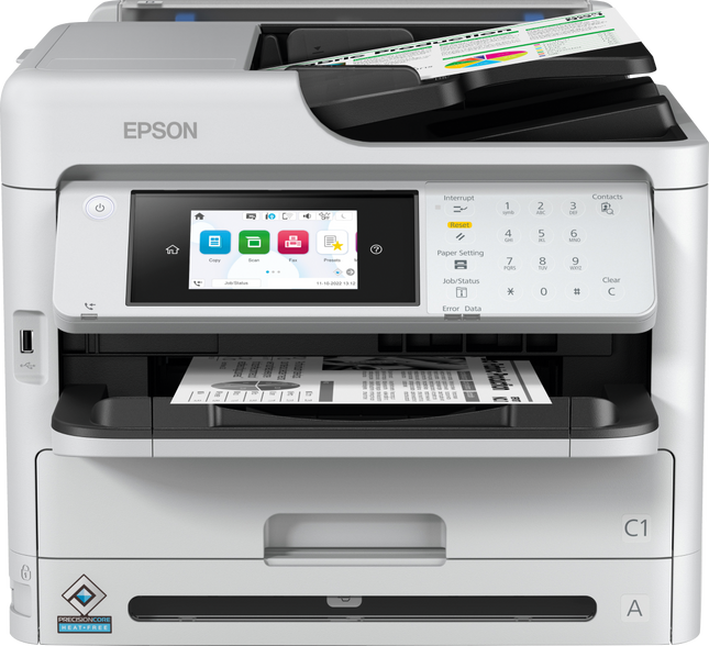 Multifunctional Epson mono Inkjet WF-M5899DWF ( Print, Copy, Scan, FAX), Dimensiune: A4, Viteza printare: 34ppm, Duplex, Rezolutie printare: 1.200 x 2.400 DPI, Scanner CIS, Scanare: 30Ipm, Rezolutie scanare: 1.200 DPI x 2.400 DPI, Scanare catre: Email, FTP, USB, Computer, Format scanare: BMP, JPEG
