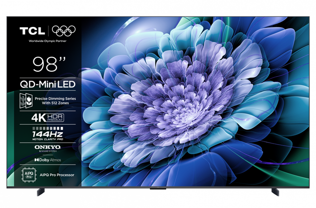 Televizor TCL QD-MiniLED 98C61K, 248 cm, Smart Google TV, 4K Ultra HD, 144Hz, Onkyo