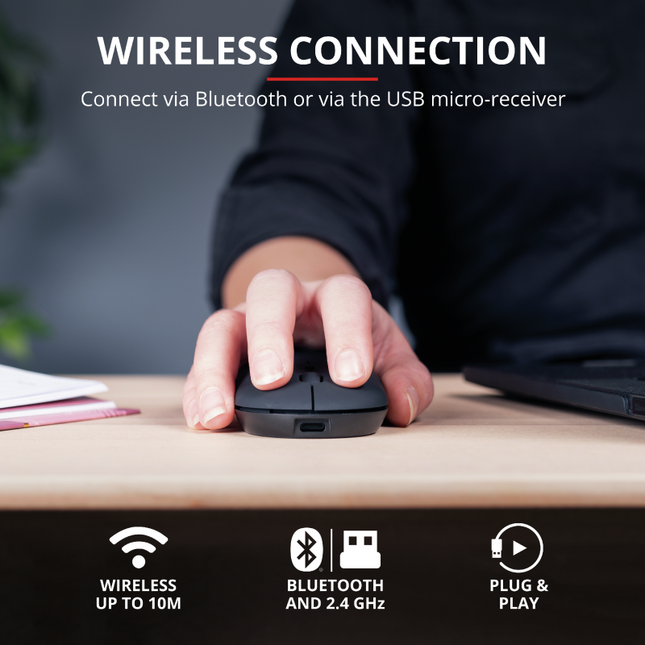 Mouse Trust Puck, Rechargeable Bluetooth, negru