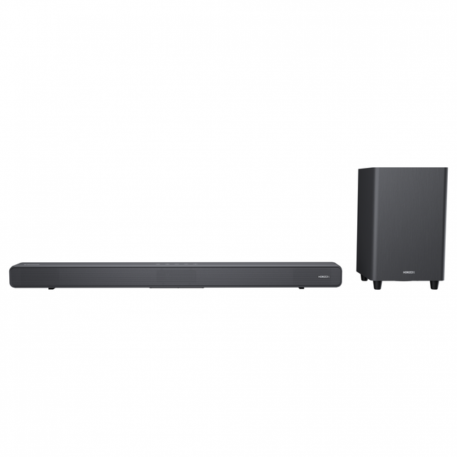 SOUNDBAR HORIZON HAV-S5950W / System 2.1 / Max Audio Power 160W (40W x2 + 80W) / Digital Optical / AUX (3.5mm) / HDMI-ARC (CEC) / BT 5.4 / USB Playback / DOT-Matrix Display / Remote + Button Keys / Impedance: 6Î© x2 + 4Î© / Signal to Noise Ratio (SNR): 73dB / Wall-Mount Ready / Full Size / Titanium