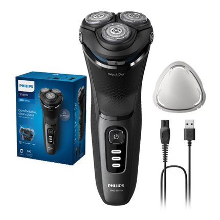 Aparat de ras PHILIPS Shaver Seria 3000 S3244/12, barbierit umed ÅŸi uscat, fara fir, capete 5D pivotante si flexibile, lame autoascutire, 60 min, sistem de barbierire anticoroziune, capac de protectie, Negru
