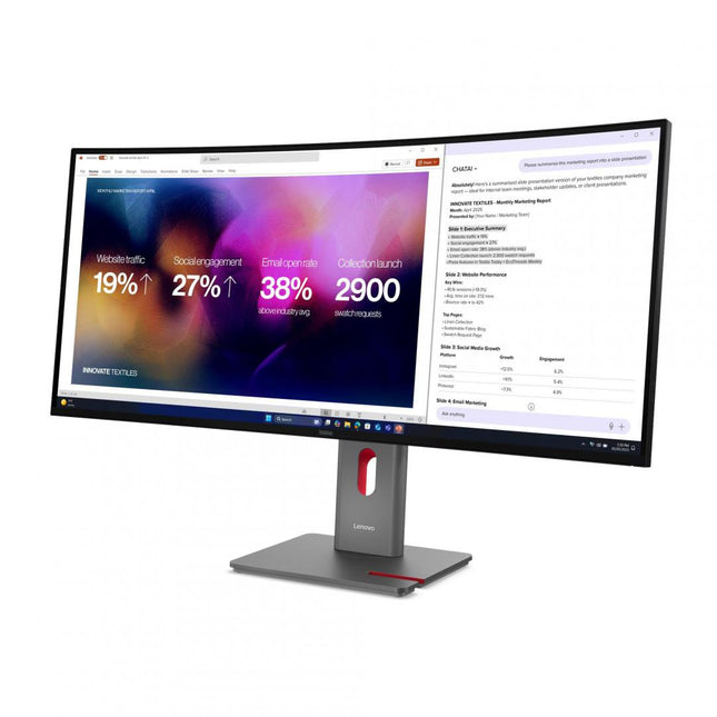 Monitor LenovoThinkVision P40WD-40 Monitor; 39.7"IPS, WUHD (5120x2160), 21:9, Brightness: 400 cd/mÂ², Contrast ratio: 2000:1, Response time: 4ms GtG (Extreme mode) / 6ms GtG (Typical mode), Dot / Pixel Per Inch: 140 dpi, Color Gamut: 99% sRGB, 98% DCI-P3, 99% BT.709, View angle: 178Â° / 178Â°, Stand