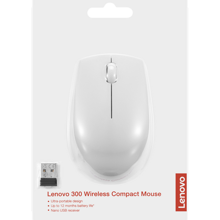 Mouse wireless Lenovo 300, Cloud Grey, Rezolutie (dpi): 1000 dpi, Butoane/rotite: 3, Interfata mouse: Wireless, Tehnologie: Wireless, Interfata receiver: dongle USB 2.4GHz, Dimensiune (mm): 97.91 x 57.99 x 32.53 mm, Greutate: 52g