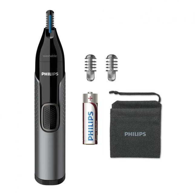 Trimmer pentru nas si urechi PHILIPS NT3650/16, Baterie, Lavabil, Tehnologie Precision Trim, Otel inoxidabil, Pieptene pentru sprancene, Pieptene 5 mm, Gri, L x A x I (mm) 39x83x190
