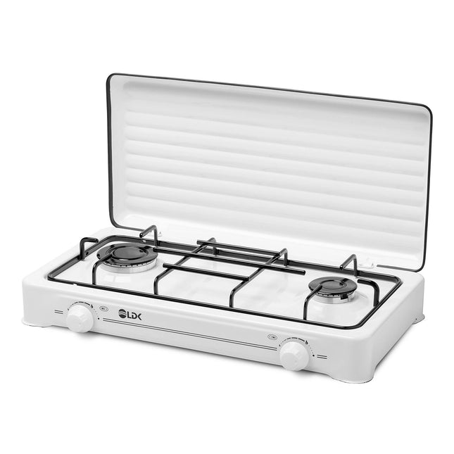 Plita Aragaz Ldk Amorfo 2 White, Alimentare la Butelie, 2 Arzătoare, Capac Metalic, Alb