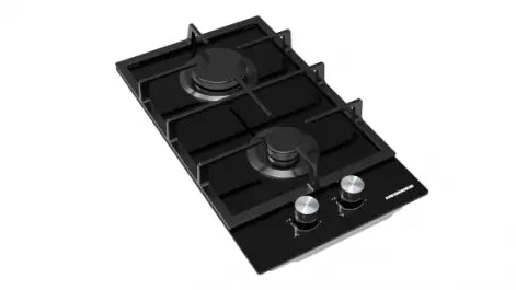 PLITĂ INCORPORABILĂ HEINNER HBH-M302FGBK, GAZ, 2 ARZĂTOARE, GRĂTAR FONTĂ, APRINDERE ELECTRICĂ, DISPOZITIV DE SIGURANȚĂ, 30 CM, STICLĂ NEAGRĂ Heinner