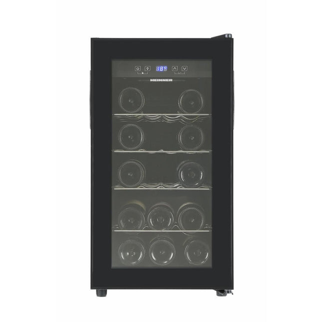 RACITOR DE VINURI HEINNER HRV-A52DRM18, 55 L, CLASA G, 18 STICLE 750 ML, DISPLAY LED, 4 RAFTURI LEMN, H 67 CM, NEGRU