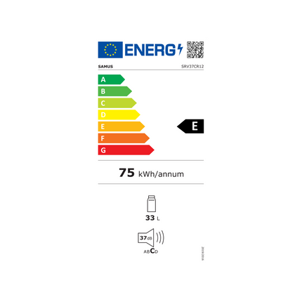 Racitor termoelectric pentru vinuri Samus SRV37CR12, 33 L, Capacitate 12 sticle, Panou control tactil cu afisaj electronic, Clasa E, 3 rafturi cromate
