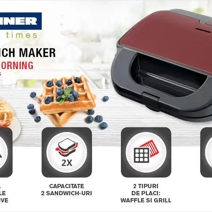 SANDWICH-MAKER HEINNER SM-2H900BKS, 900 W, PLACI XL Heinner
