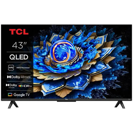 TELEVIZOR QLED SMART TCL 43T69C, DIAGONALA 108 CM, ULTRA HD / 4K, CLASA G, SISTEM OPERARE GOOGLE TV, TEHNOLOGIE HDR, DOLBY ATMOS, CHROMECAST, T-CAST, GAME MODE, NEGRU