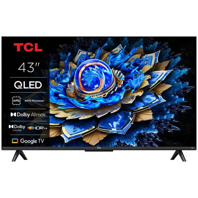 TELEVIZOR QLED SMART TCL 43T69C, DIAGONALA 108 CM, ULTRA HD / 4K, CLASA G, SISTEM OPERARE GOOGLE TV, TEHNOLOGIE HDR, DOLBY ATMOS, CHROMECAST, T-CAST, GAME MODE, NEGRU