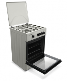 Aragaz HEINNER HFSC-K6060SL, Gaz, 4 arzatoare, Aprindere electrica, Duze GPL incluse, Tava si gratar cromat 60 cm Argintiu